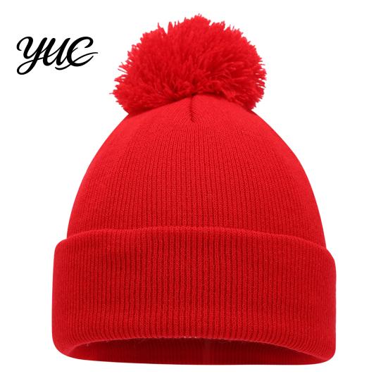 Solid Color Winter Headwear Knitted Hat with Faux Fur Ball, Soft Elastic Windproof Casual Daily Wear Warm Cap, Thickened for Men And Women Unisex