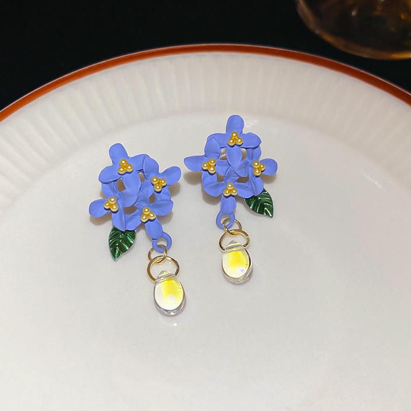 Super fairy pink flower love fringed earrings versatile temperament earrings light luxury earrings women