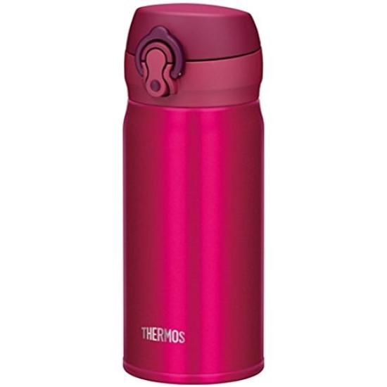 THERMOS Vacuum Insulated Portable Mug with Strawberry SBR One-Touch Opening, 350ml, Red, JNL-352