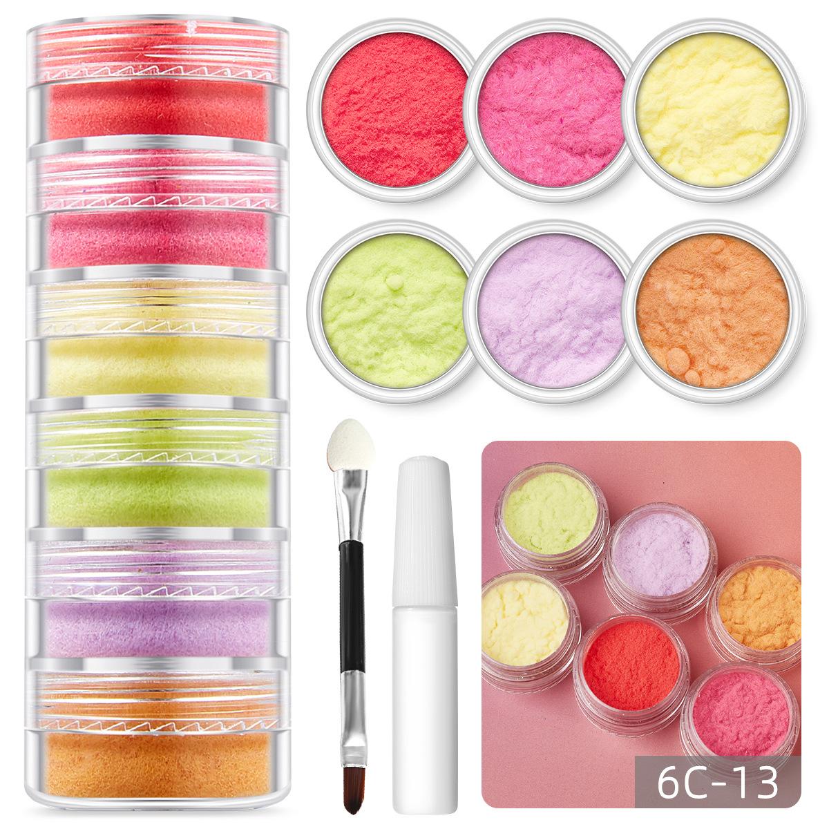 

Украшения для дизайна ногтей, разноцветные, 6 цветов, бархат, шерсть, плюш, пудра, флокированный клей, набор инструментов для самостоятельного создания украшений opp bag