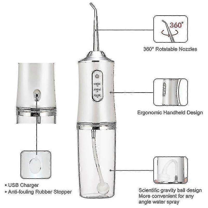 Oral Irrigator 3 Modes Usb Rechargeable Dental Water Jet 220ml Water Tank