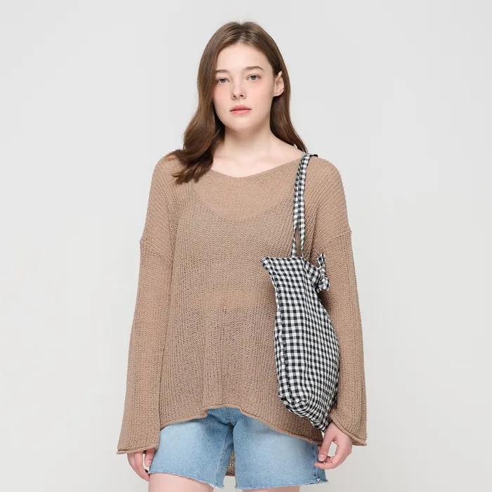 Cotton Gingham Check Shoulder Bag (Black)