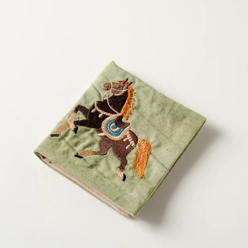 

Embroidered Horse Tea Towel Chinese Style Thickened Water Absorbing Tea Set Mat Fabric Insulation Pad Tea Ceremony Accessories 21x21cm