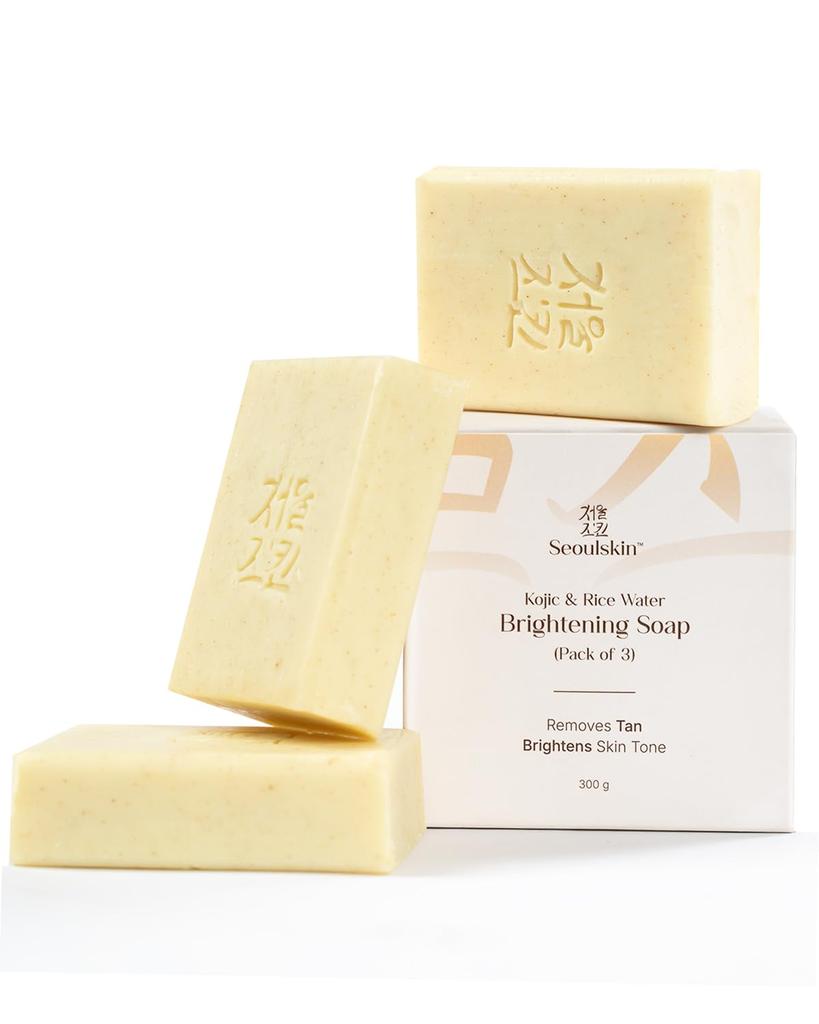 Seoulskin Kojic & Rice Water Brightening Soap | Pack of 3 | Glowing & Brightening Soaps for Bath | For Pigmentation, Dark Spots, Sun Damage | Tan R