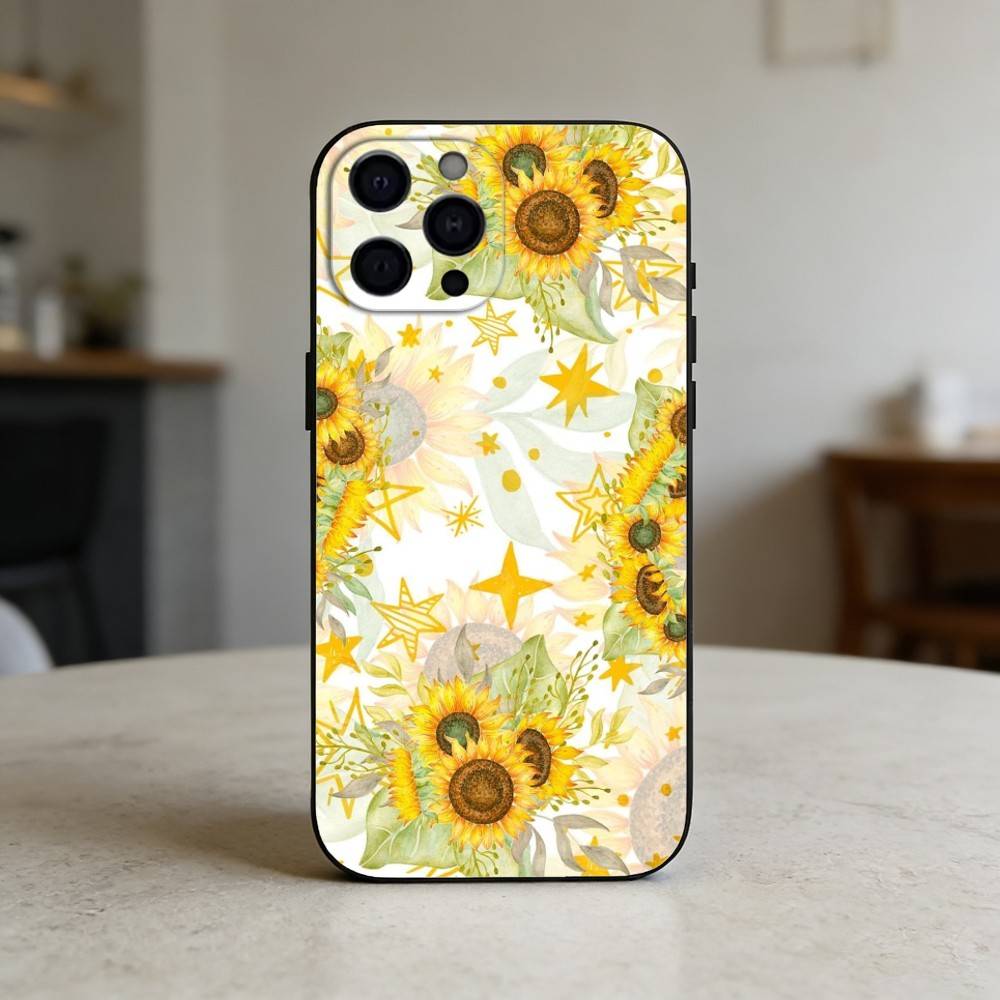 Sunflower Blossoms Phone Case Silicone Black Soft For IPhone 17,16,15,14,13,12,11,SE,Plus Pro Max