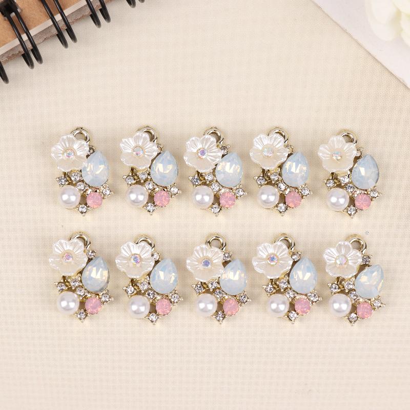 10Pcs Five-Petal Flowe Rhinestone Pearl Flatback Buttons Wedding Decoration DIY Clothing Scrapbooking Crafts Accessories
