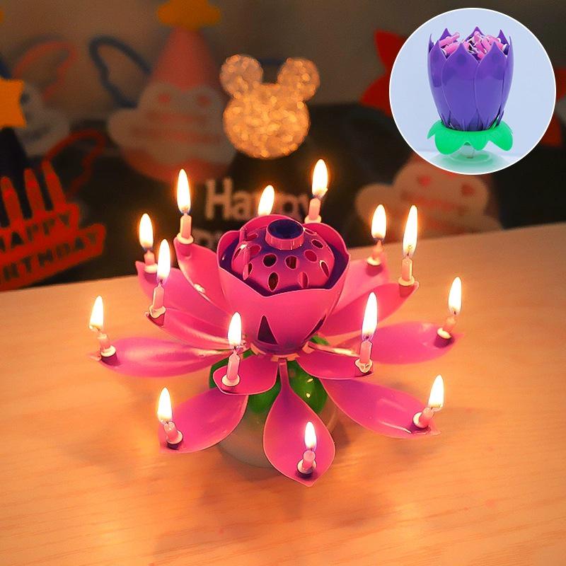 Musical Rotating Lotus Flower Candle for Birthday Parties