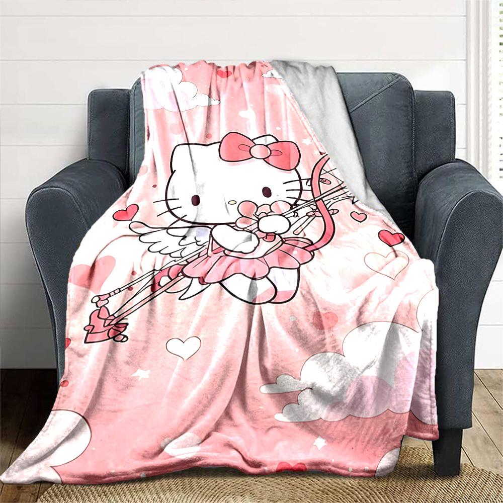 1pc Hello Kitty Cupid Blanket Lightweight Flannel Throw for Sofa Bed Travel Camping Livingroom Office Couch Chair