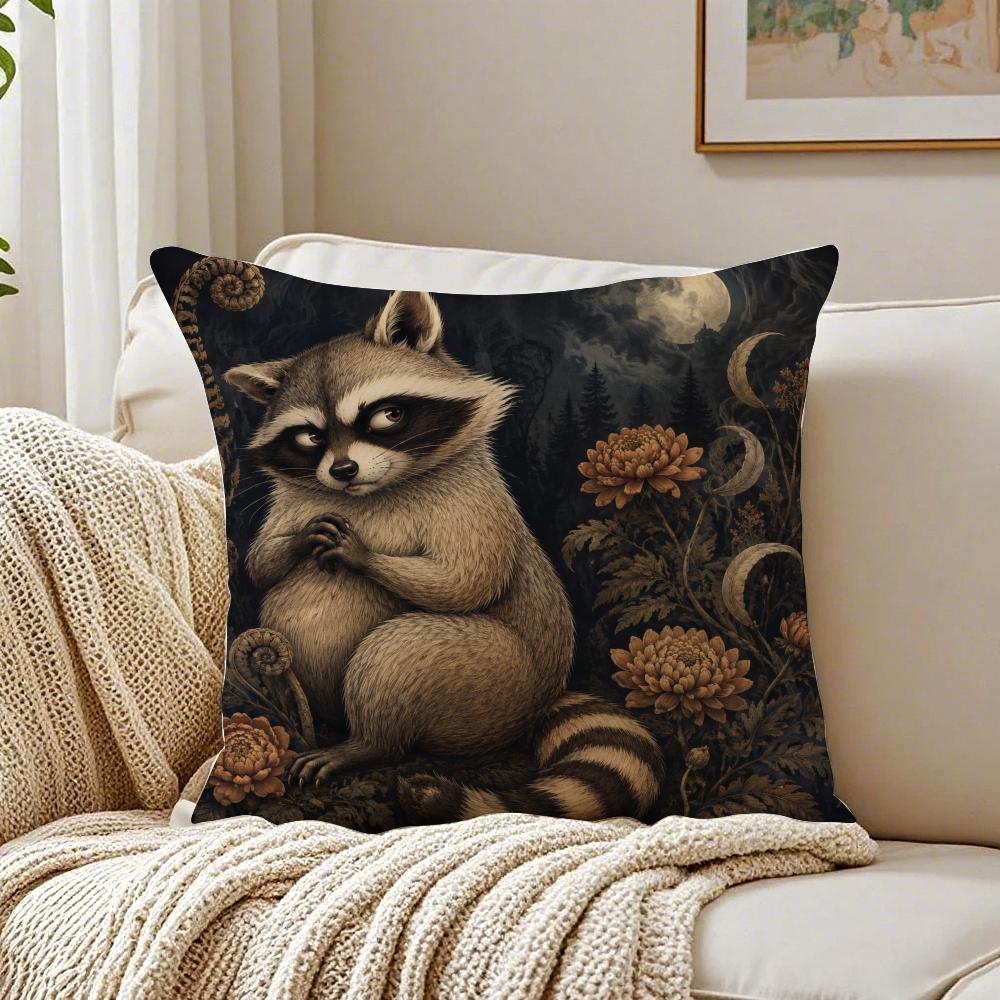 Sly Smirking Raccoon Cushion Cover Breathable Organic Short Plush Cushion Covers Machine Washable Wrinkle-Resistant Soft Durable