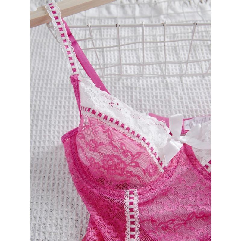 Sexy Pure Desire Hollow Lace Strap Bodysuit Lingerie Set