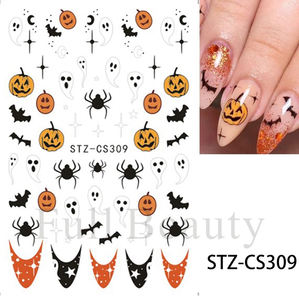 New Nail Art Stickers Halloween Cartoon Scar Pumpkin Bat Spider Web Adhesive Nail Sticker