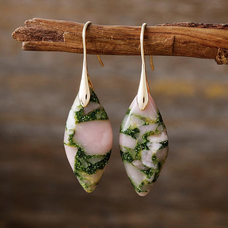 Bohemian Emperor Stone Leaf Pendant Earrings Popular Jewelry