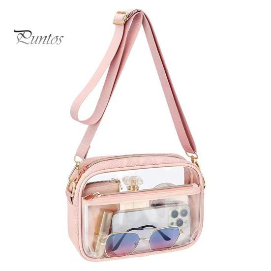 Removable Shoulder Strap Crossbody Bag Transparent Waterproof Adjustable Portable Lightweight Zipper Closure Large Capacity Phone Money Glasses