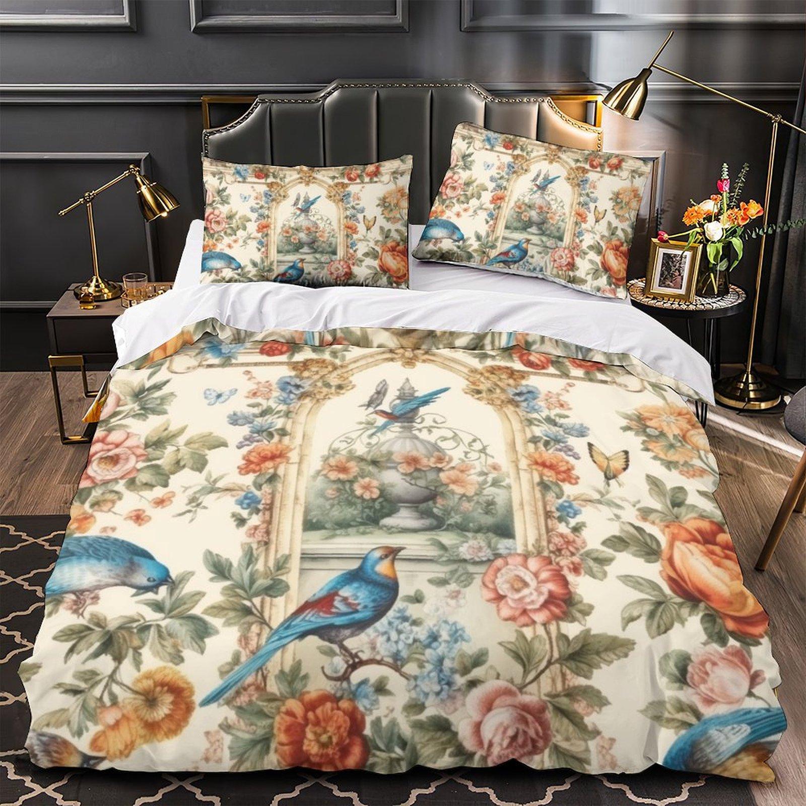 

3D Digital Printing Hand-Painted Plant Flower Quilt Cover Pillowcase Two Or Three-Piece Set Polyester Abraded EU Single 135*200