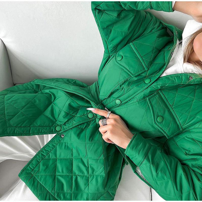 Abrigo Largo Acolchado de Algodón con Solapa para Mujer - 2023 Otoño/Invierno Chaqueta Gruesa y Cálida