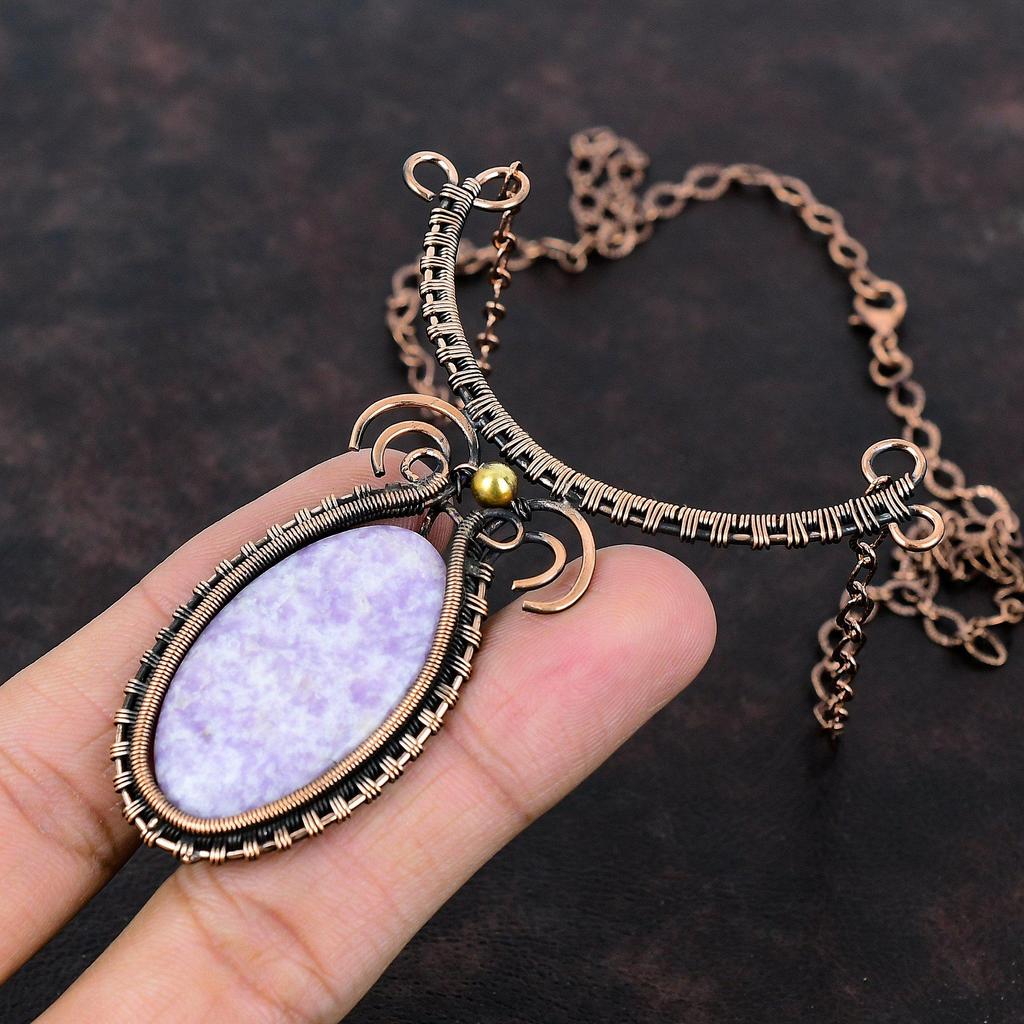 Lepidolite Gemstone Necklace Copper Wire Wrapped Necklace Handmade Lepidolite Jewelry Adjustable Necklace Dainty Copper Jewelry Gift For Her