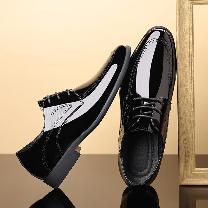 

Business dress leather shoes men s open-edged beaded patent leather wedding shoes British trendy shoes fashion pointed casual men s shoes 38