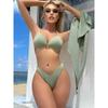 With Beach Sarong Bra Cup Wrinkled Bikini Female Swimsuit Women Swimwear Three-pieces Bikini Set Push Up Bathing Suit Swim Lady