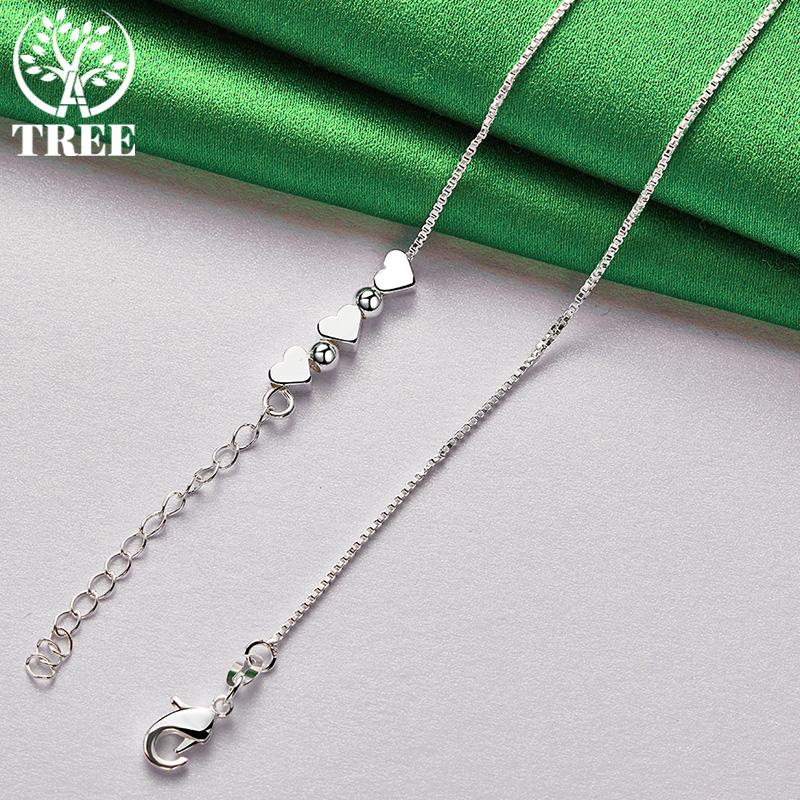 Korean 925 Sterling Silver Heart/Bead Box Chain Necklace Versatile Exquisite Jewelry For Men Women Anniversary Party Accessories