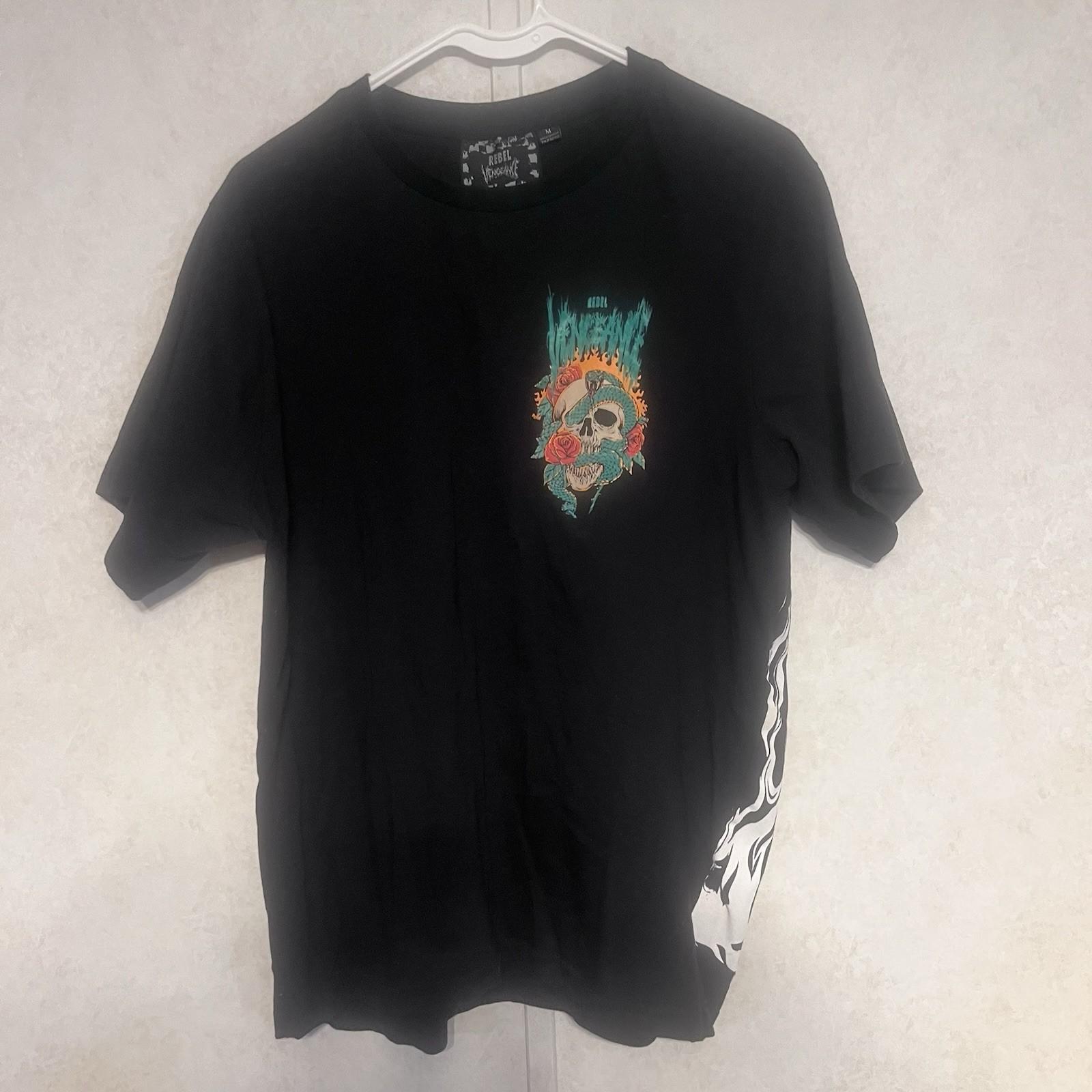 Original REBEL VENGEANCE Black Cotton T Shirt Mens M Skull Snake Rose S разноцветный