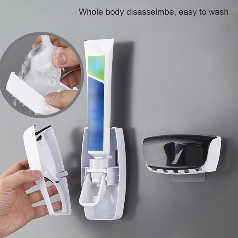 Automatic Toothpaste Squeezer Electric Toothbrush Holder Self Adhesive Toothpaste Dispenser Set for Family Bathroom Use.