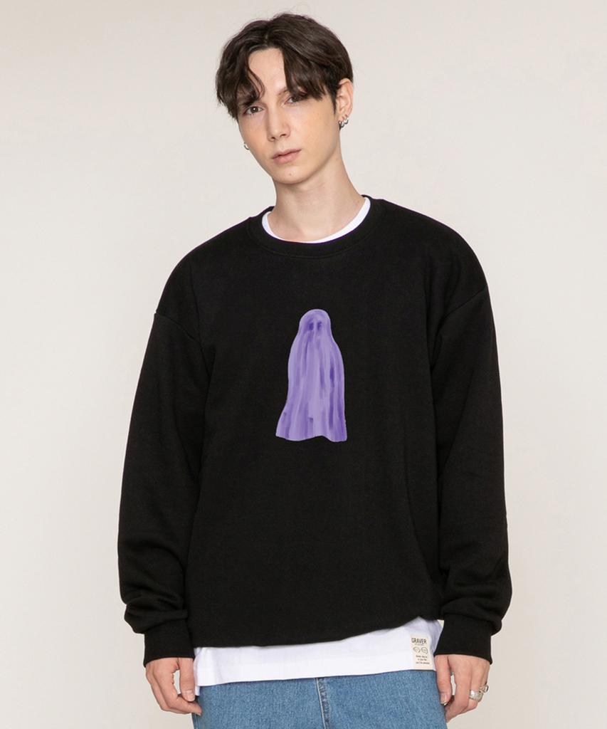 GRAVER [Unisex] Ghost Center Sweatshirt_Black/Purple Logo