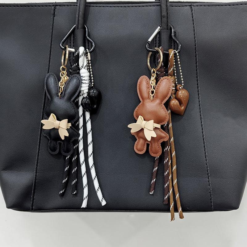 Yogodlns New PU Leather Bunny Keychain Heart Decoration Key Holders Hanging Charm Solid Color Bag Pendant Accessories Gift
