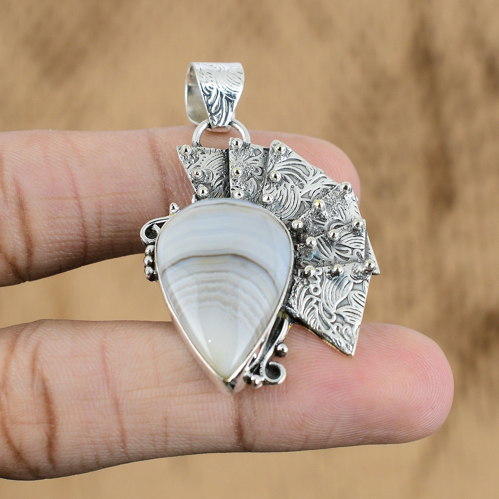 

Natural Botswana Agate Gemstone Pendant 925 Sterling Silver Jewelry For Women