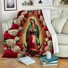 Virgin Mary with Roses Pattern Flannel Throw Blanket, All-Season Multipurpose for Home Decor, Nap,Office Shawl,Sofa,Travel