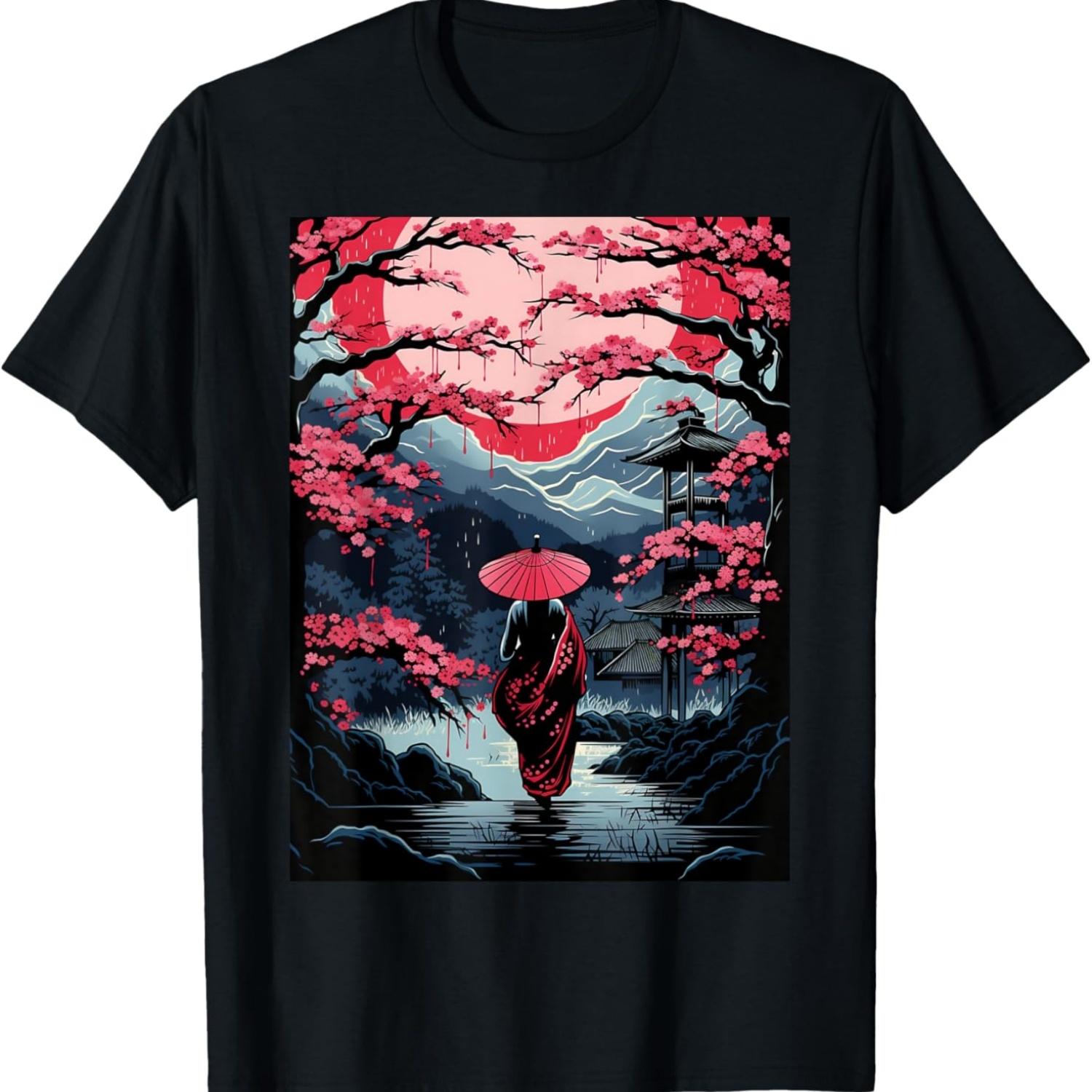 Geisha Woodblock Cherry Blossom T-Shirt S чёрный