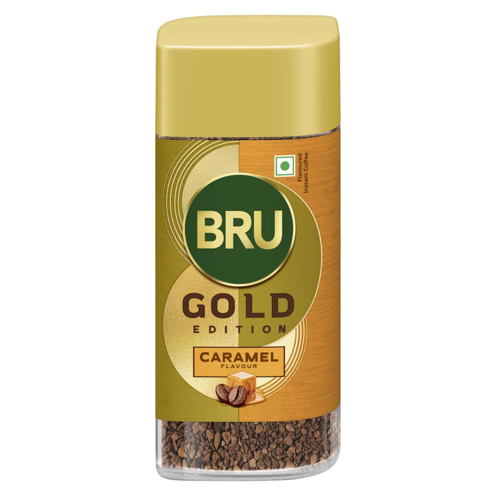 

Bru Gold Caramel Powder| Flavoured Instant Coffee | Flavourful Twist To Your Everyday Coffee | Made With Freeze-Dried Coffee | Makes 40 Cups | -
