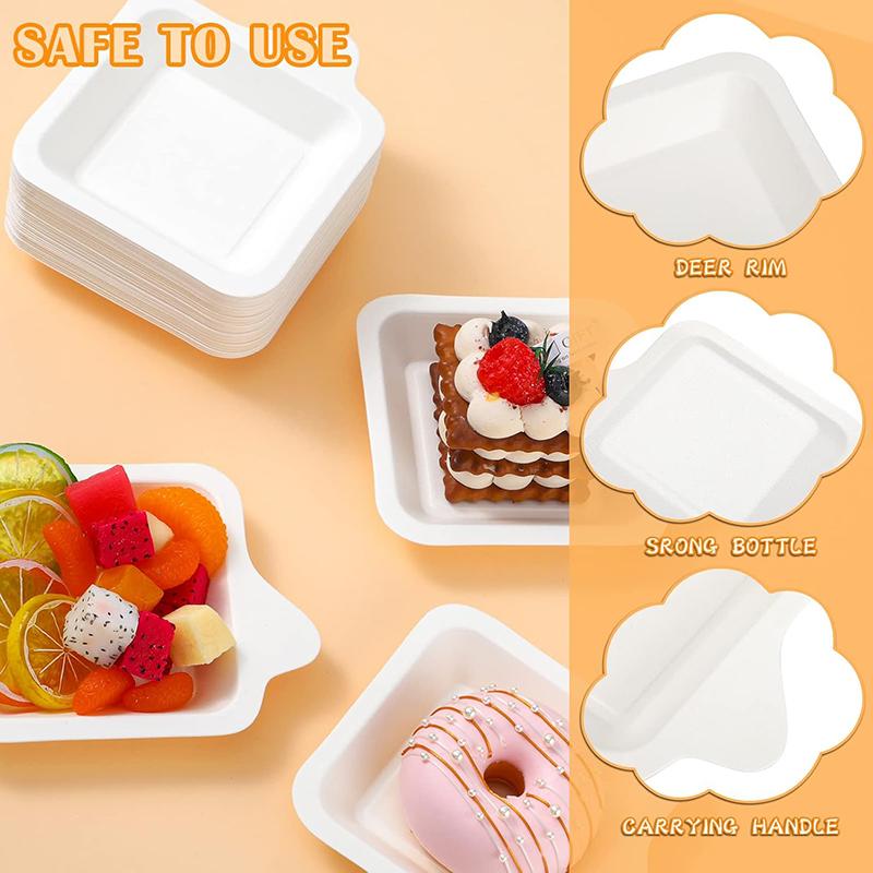 50/100Pcs 4 Inch Paper Plates, Biodegradable Disposable White Plates, Square Dessert Cake Plates, Party Snack Plates