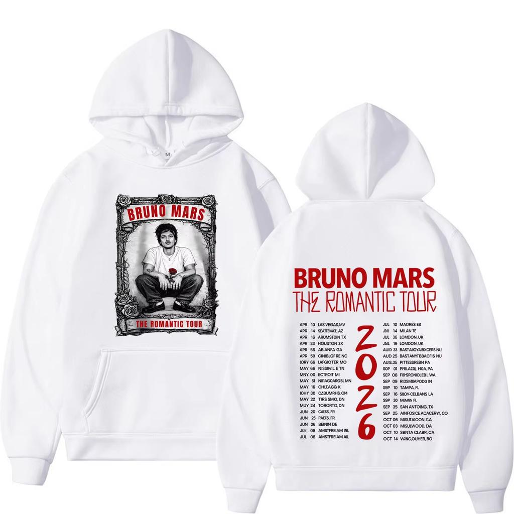 Bruno Mars The Romantic Tour 2026 Print Hoodie Man Woman Vintage Sweatshirt Winter Loose Casual Long Hoodie
