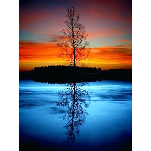 5D DIY Diamond Painting Full Round Landscape Sunset Seaside Kit Diamond Embroidery Mosaic Art Picture of Rhinestones Home Decor