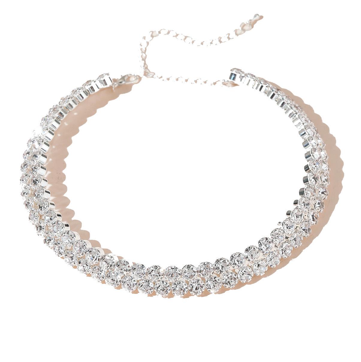 

Двухслойное колье-чокер с цветком из стразов, модная бижутерия N5736 серебряный