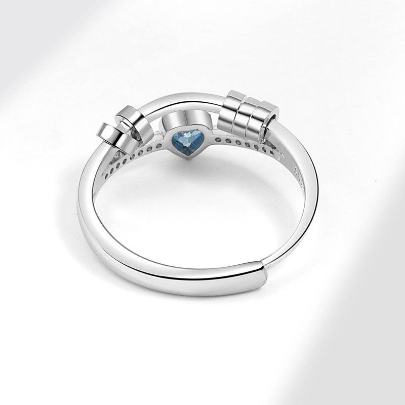 Rotating Heart Ring With Double Layer Zircon Anxiolytic Stress Relief Jewelry Unique Linear Design Spinner Ring For Women