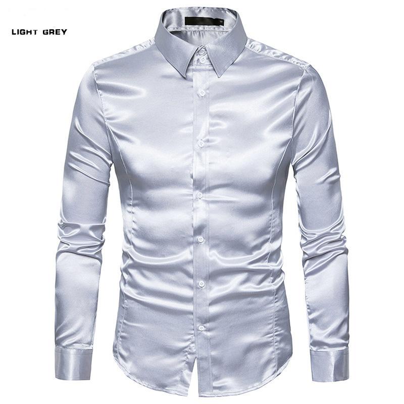 New Spring And Autumn Winter Men'S Solid Color Casual Shirt Men'S Fashion Trend Bright Face Collar Long Sleeve European Size Shirt