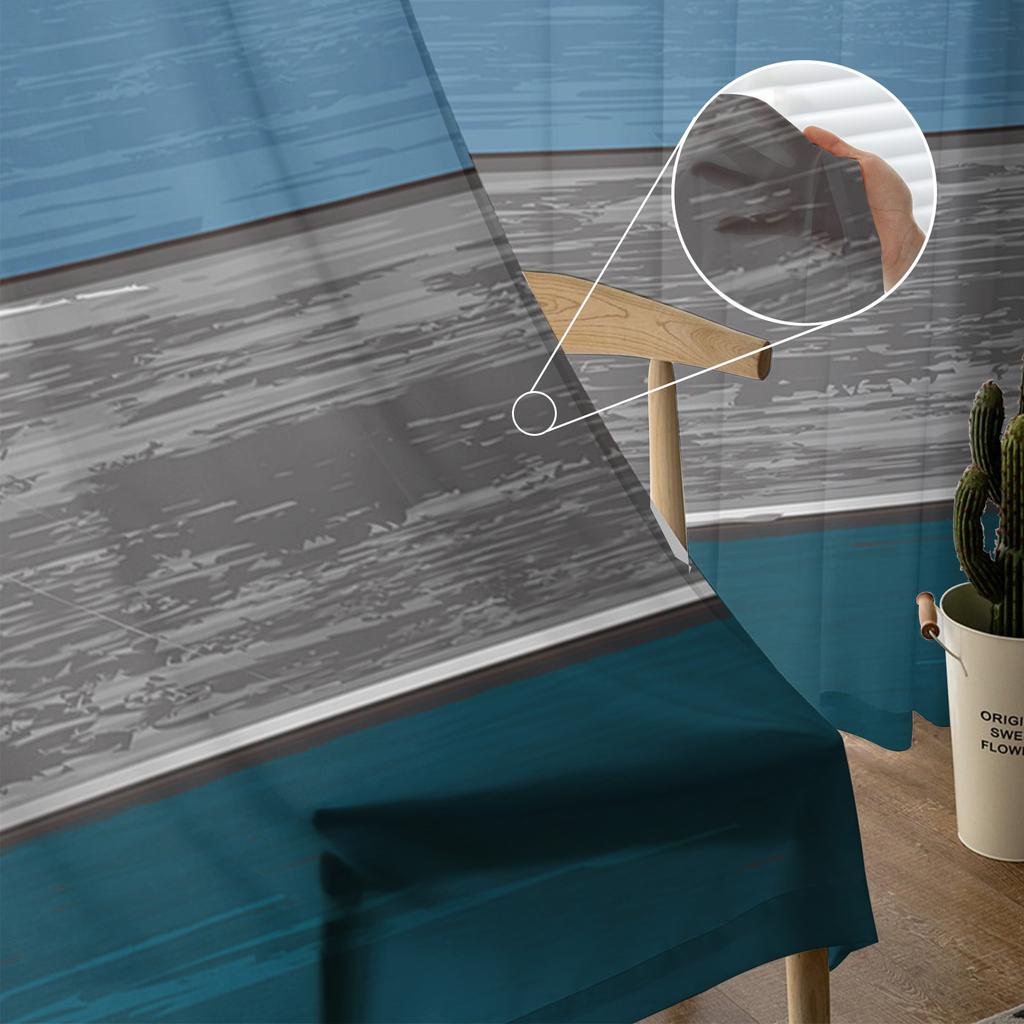 Retro Farm Barn Blue Gray Striped Gradient Sheer Curtains for Living Room Tulle for Windows Voile Yarn Short Bedroom Curtains