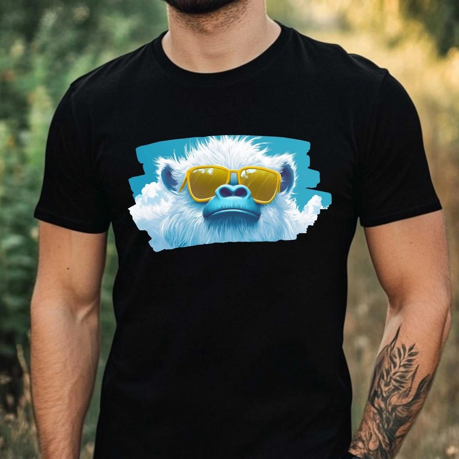 T-Shirt Herren Yeti mit Sonnenbrille Motiv Baumwolle Größe XS bis 5XL XL