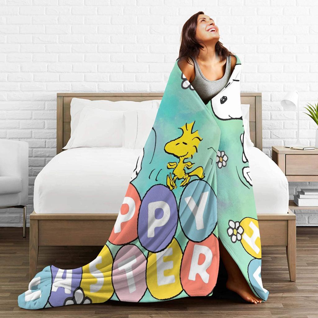 Happy Easter Eggs Snoopys Flannel Throw Blanket Blanket for Bedding Outdoor Ultra-Soft Bedroom Quilt,