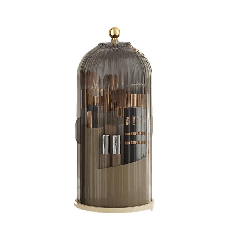 Rotatable Transparent Cosmetics Organizer: Dustproof Makeup Brush Holder & Lipstick Rack