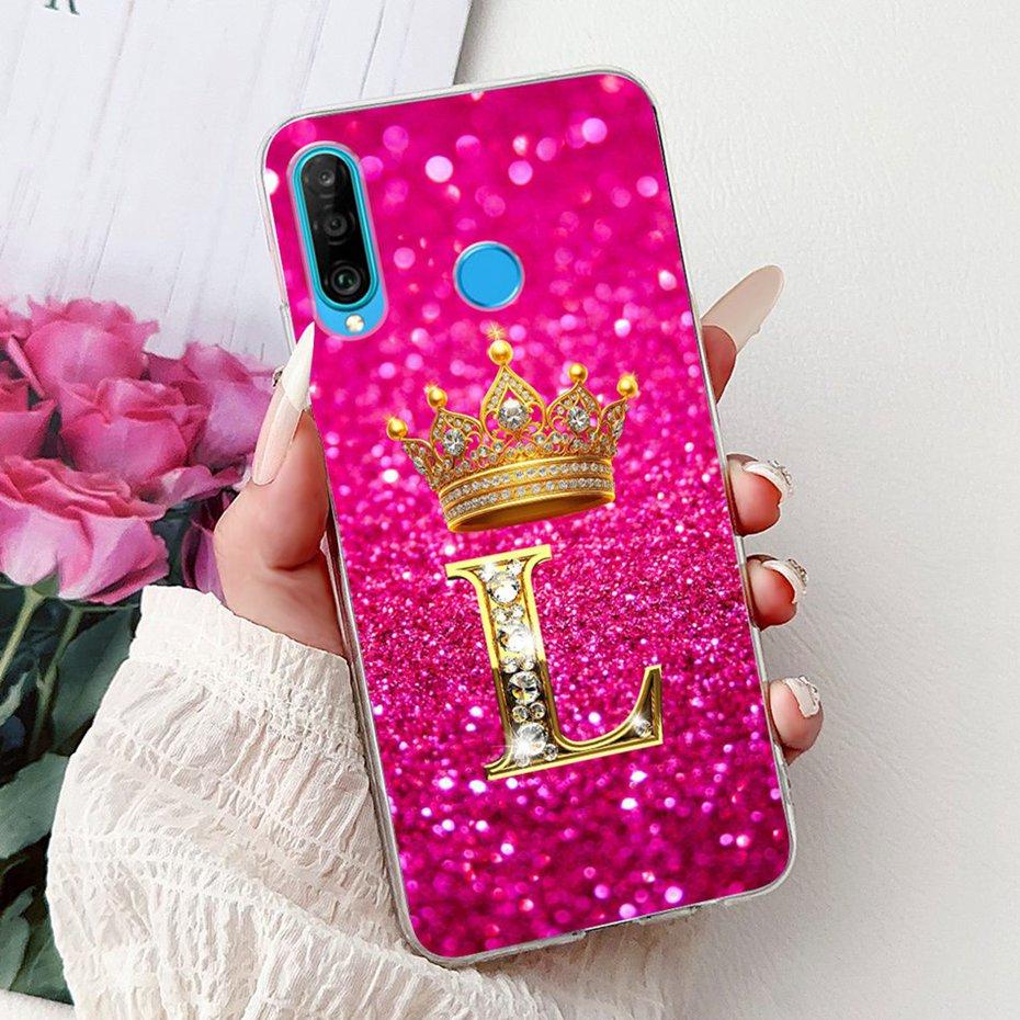 Fashion Crown Initial Letter Case For Huawei P30 Lite P30 Pro Soft Silicone TPU Cover For Huawei P30lite P 30 P30Pro Phone Cases