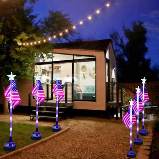 Patriotic Pathway Independence Day Stake Lights Flag LED Solar Light Waterproof