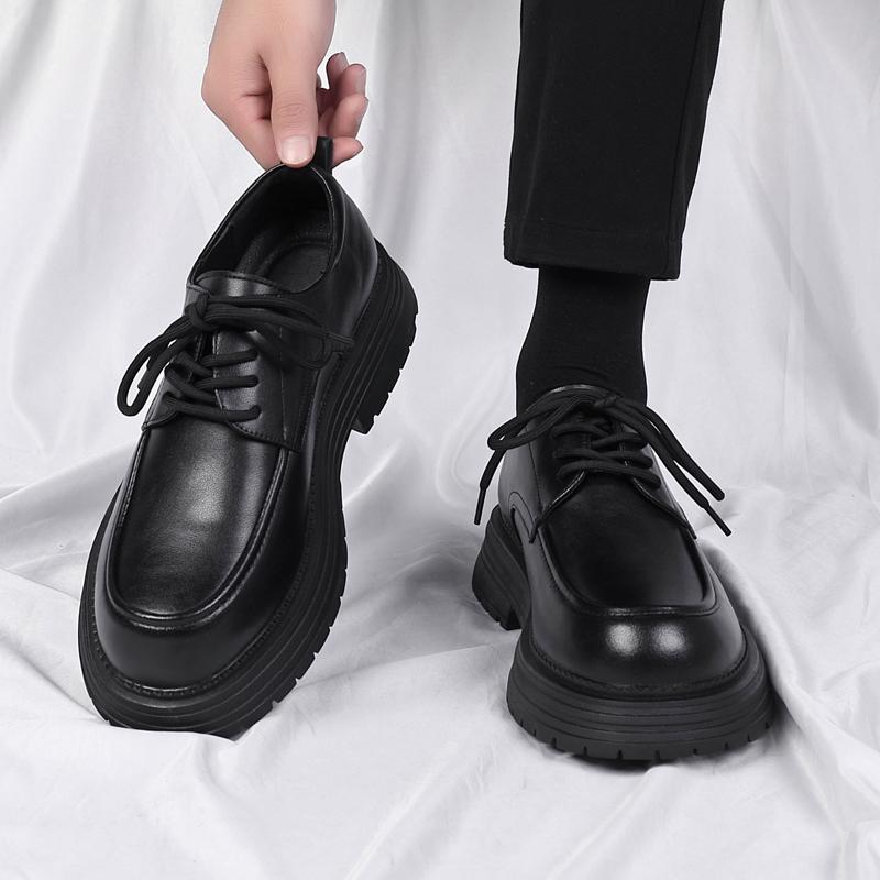 Fashion Leather Men Shoes Hot Sale Luxury Brand Thick Bottom Men Dress Shoes Trend Minimalist Designers Lace-up Wedding Shoes for Men
