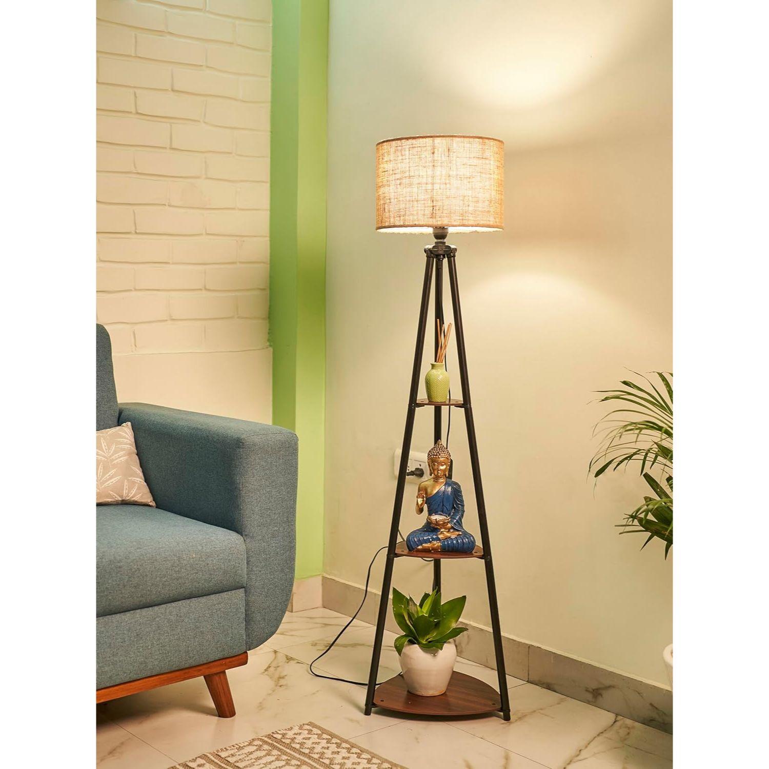 

Metal Floor Lamp with 3 Shelves (Brown Jute).