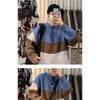  Color Block Crew Neck Sweater Men Loose Fit Casual Knit Pullover Jumper