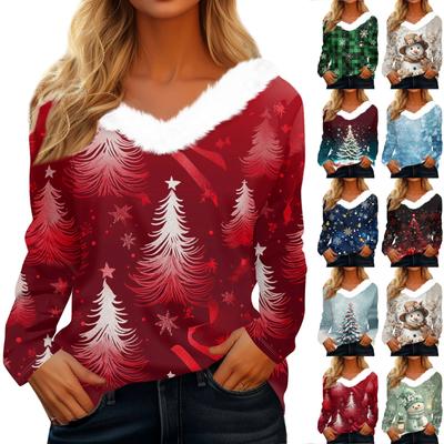 Long Sleeve Shirts For Women Cute Tops Christmas Prints Tees Blouses Casual Plus Size Basic Tops Pullover