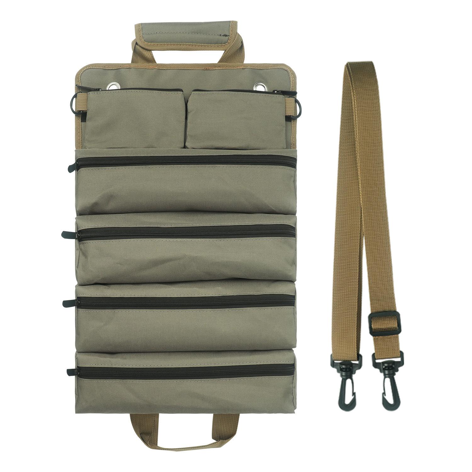 

Canvas thickened electrician bag, durable, woodworking electrician maintenance, storage bag, roll, car, hardware tool bag army green + shoulder strap