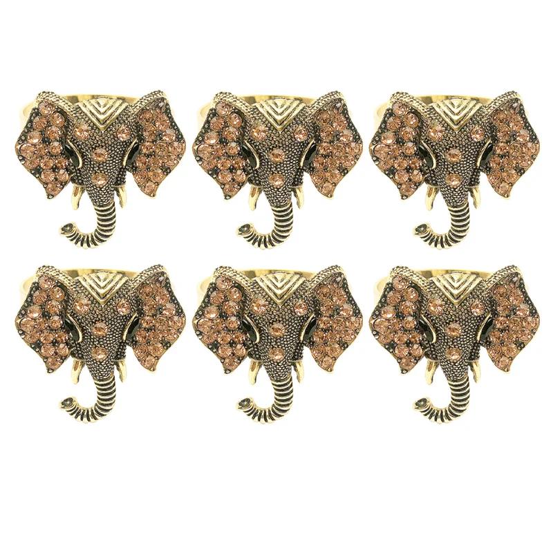 6/12pcs Retro Elephant Napkin Rings Chic Rhinestone Elephant Napkin Ring Western Napkin Buckle Table Decoration