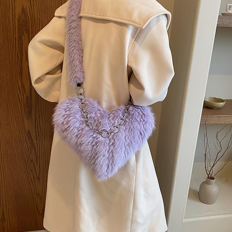 Women's Shoulder Bag, Plush Heart Chain Shoulder Bag, Crossbody Bag, Handbag, Niche Sexy Girl Outfit, Date, Commuting, Shopping, Versatile.